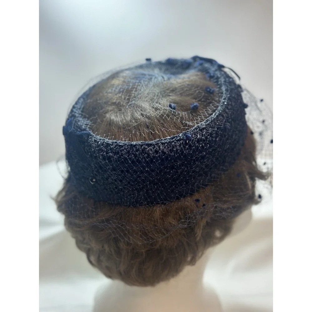 Union Made Women's Navy Hat With Netting on the open top/side. Union Made 1950's